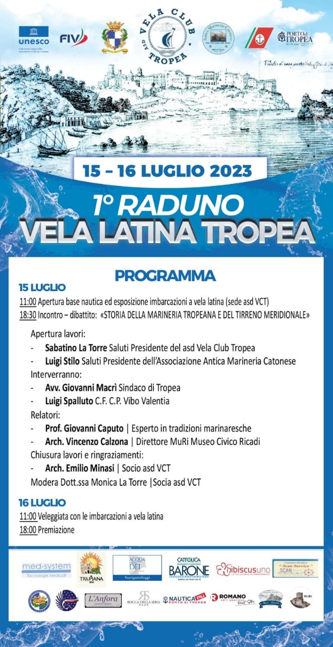 1° Raduno Vela Latina Tropea 15 e 16 Luglio 2023 Locandina